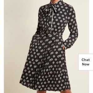 Pleated Shirt Dress with Tie Neck